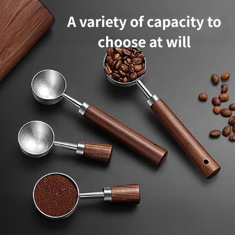 Accurate Measuring Spoon for Coffee Bean Features Comfortable Walnuts Wood Handle and Stainless Steel Construction