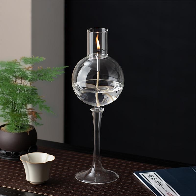 Round Balles Transparent Glass Candle Holder Smokeless Oil Lamp Candlestick Wedding Decor Romantic Candlelight Dinner Ornaments