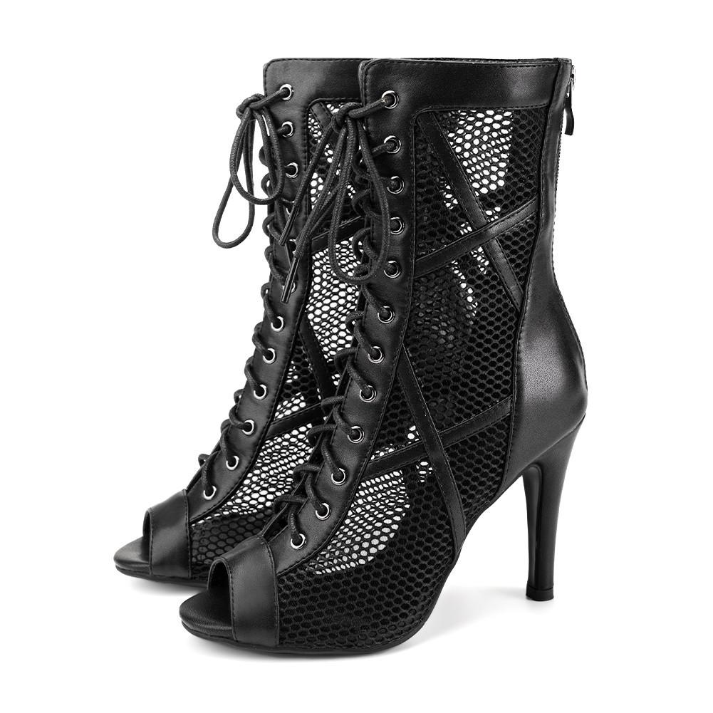 Dziewczęce Damskie Seksowne Łacińskie Sznurowane Buty Taneczne Oddychające Siateczkowe Wysokie Buty Taneczne Obcasy 9.5CM