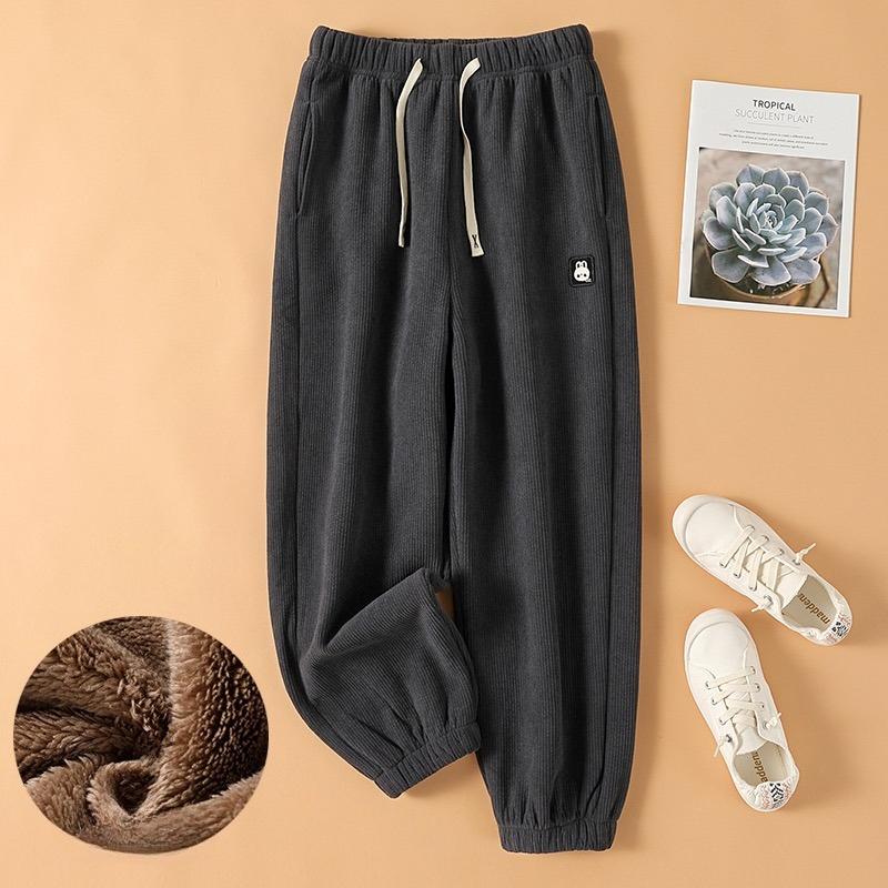 Women Winter Corduroy Plush Extra Thick Pants Warm Loose Comfortable Rib Leg Pants Lined Fleece Sports Joggers Trousers