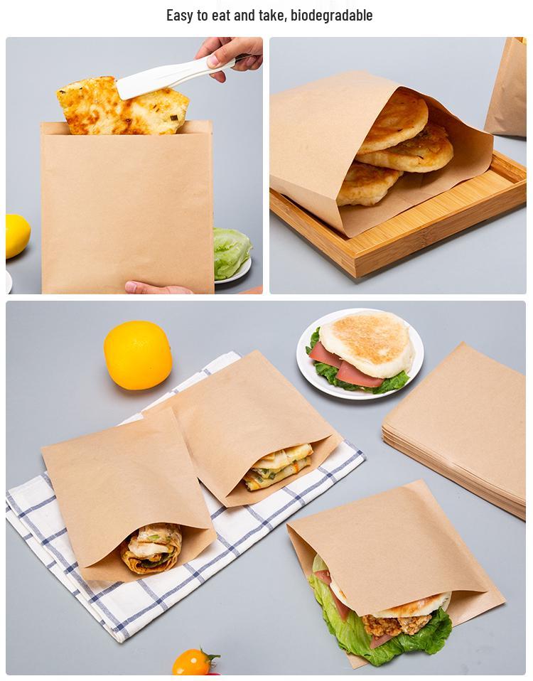 Oil-Proof Kraft Paper Food Bag for Pancakes, Roujiamo, Shaobing, and Barbecue Snacks