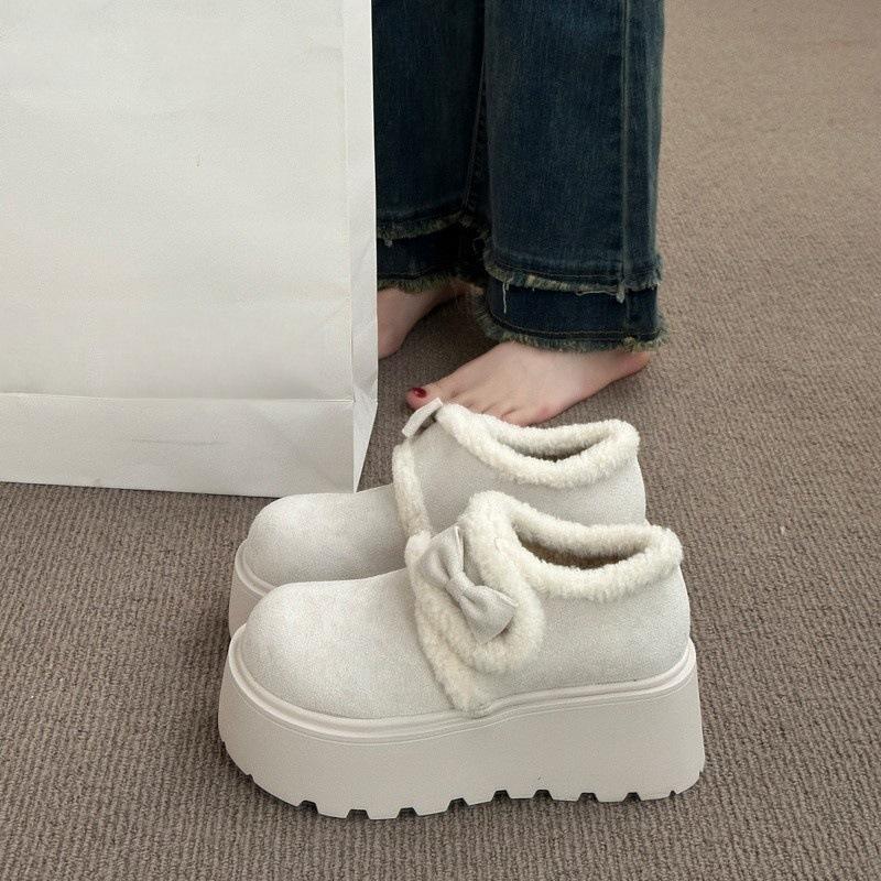 Fur integrated snow boots thick-soled velvet short boots women's winter small height increase warm bread shoes