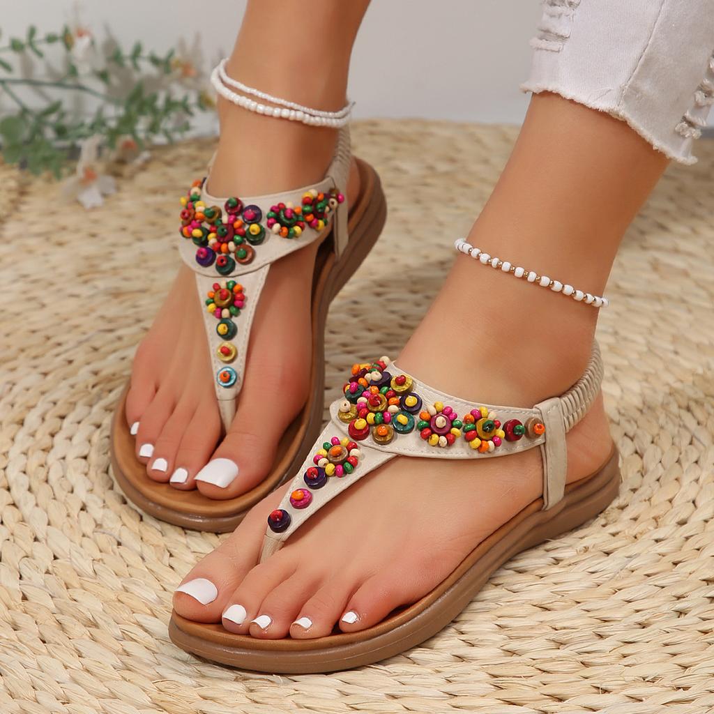 Bohemian Sandals Women's 2025 Summer New Fashion Trend Flat Bottom Lightweight Elastic Sandals