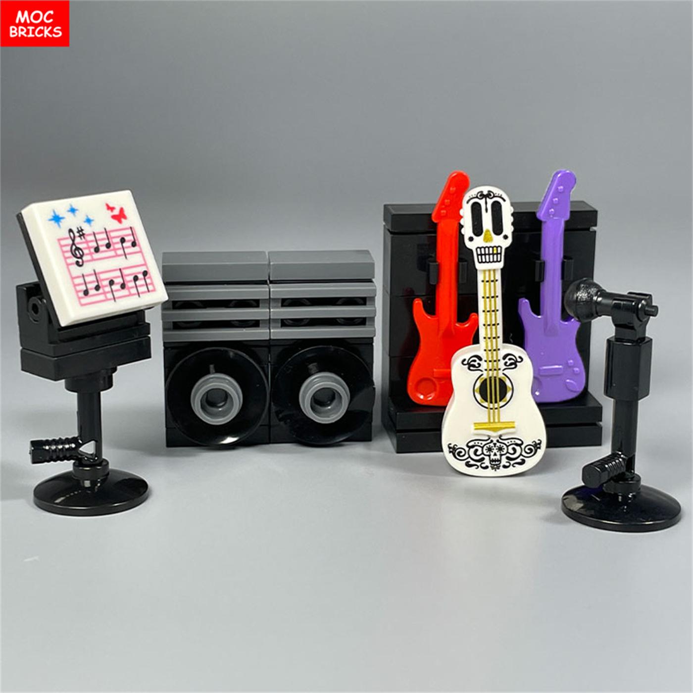 Нетоксичные кубики Moc DIY Музыкальный инструмент Гитара Бас Саксофон Микрофон Динамик Коробка Образовательные Строительные Блоки Игрушки Подарки