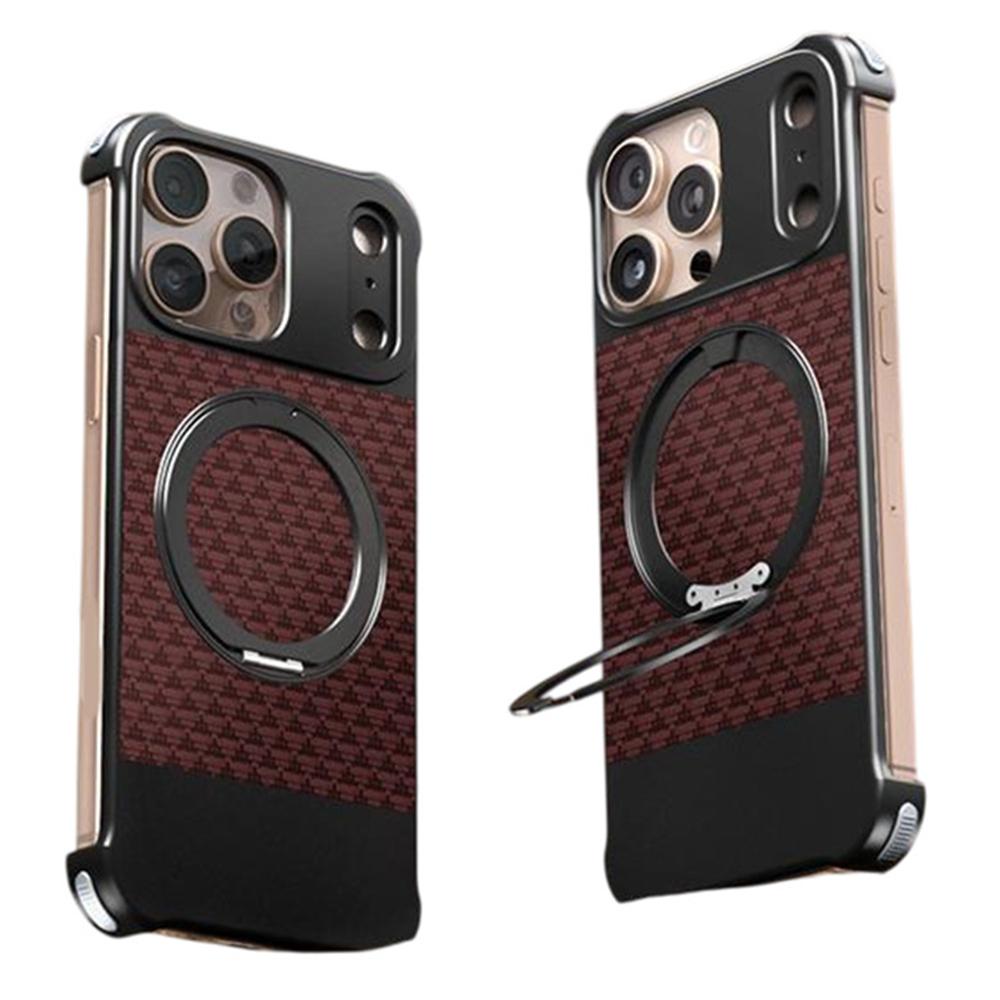 Dla iPhone 15 Pro Max Magnetyczne etui Bezramkowe Teksturowane PU+Metalowa podpórka Pokrowiec na telefon