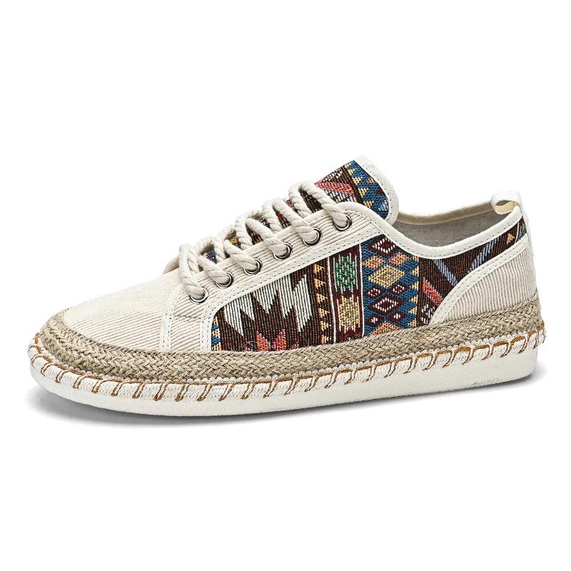 Hot Sale Ethnic Style Men's Canvas Shoes Sewing Casual Flat Shoes Man Breathable Fisherman Shoes Men Espadrilles zapatos hombre