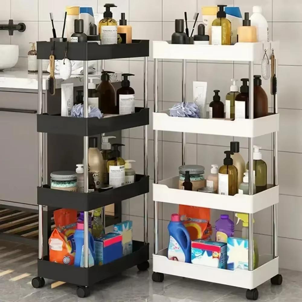 3/4Layer Bathroom Storage Organizer Shelf Organizer Living Room Shelf Multi-functional and Multi-scenario Trolley Corner Shelves