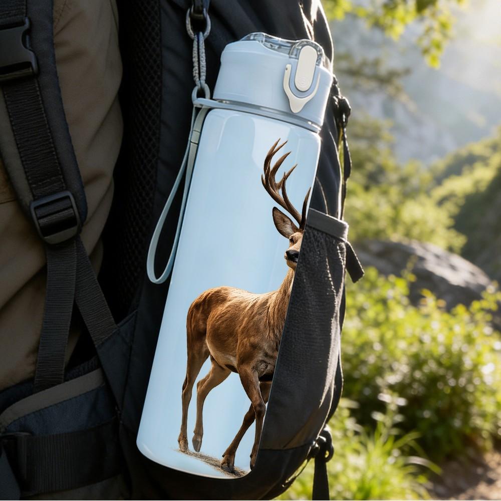 1PC Forest Stag Deer Animal Pattern 750ml Color Plastic Sports Water Bottle Leakproof Flip Straw Lid Suitable for Sports Office Home Use