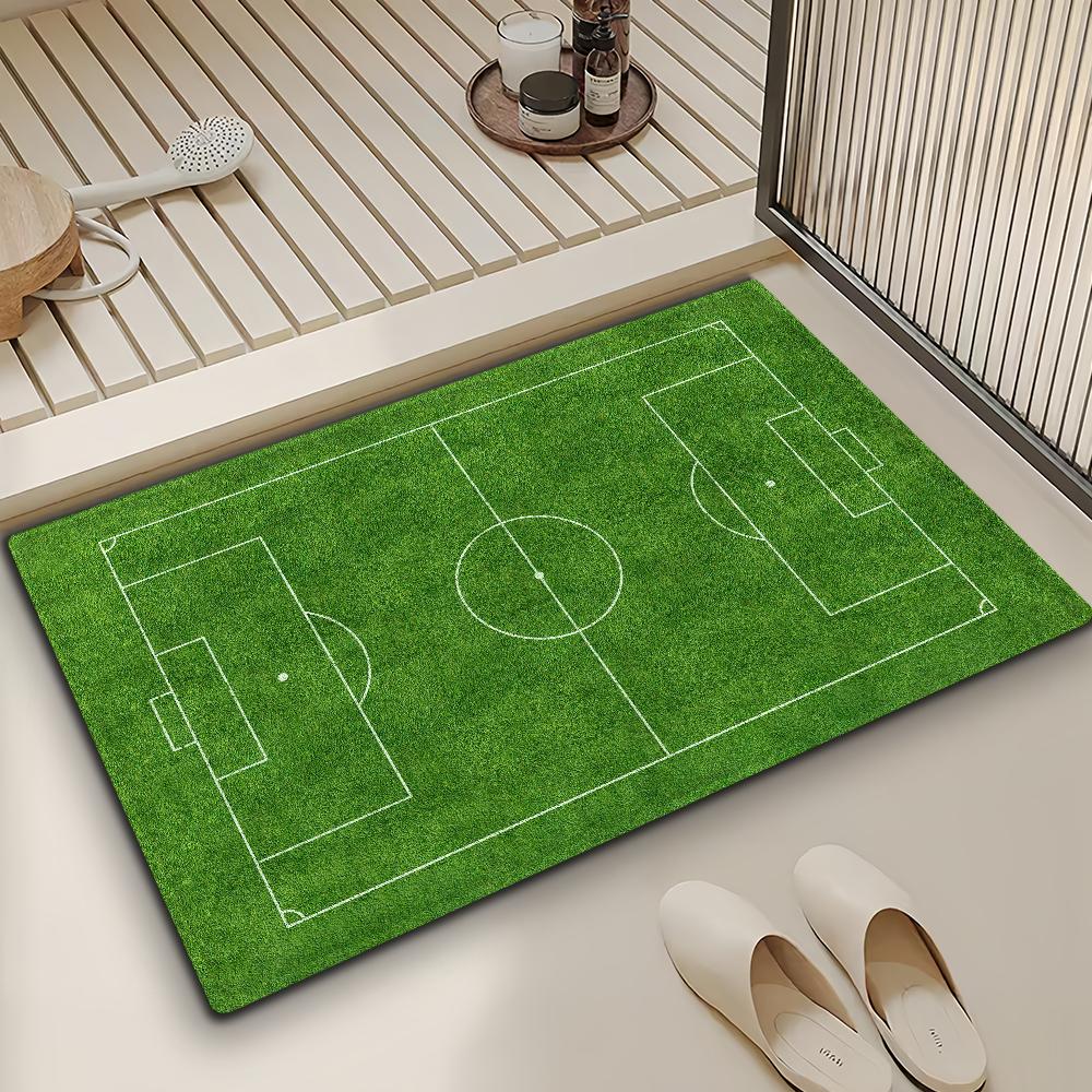 Green Football Pitch Footbal Field Bath Microfiber Decorative Versatile Flannel Floor Door Mat Quick Dry Absorbent Non-slip Sole