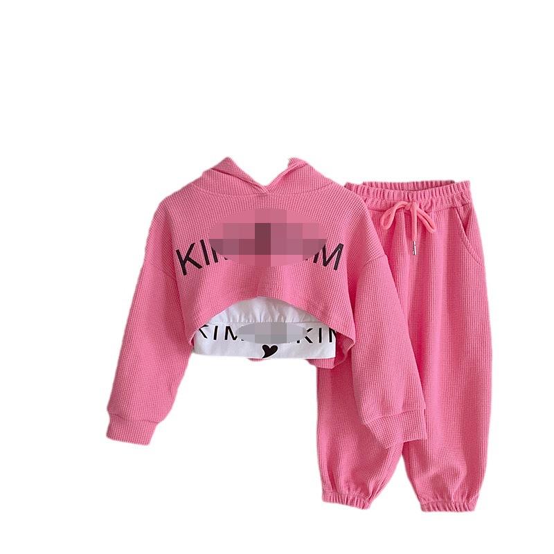 2024 Meisjes Koreaanse Letter Hoodie & Sweatpants Set - Lente/Herfst Trendy Tweedelig voor Kinderen