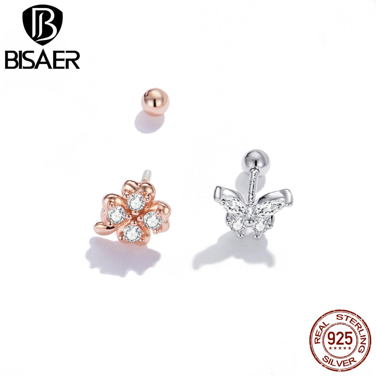

Серьги BISAER Lucky Grass Butterfly, стерлинговое серебро 925 пробы, серьги с четырьмя листьями клевера, подарок для женщин, ювелирные украшения 925 silver