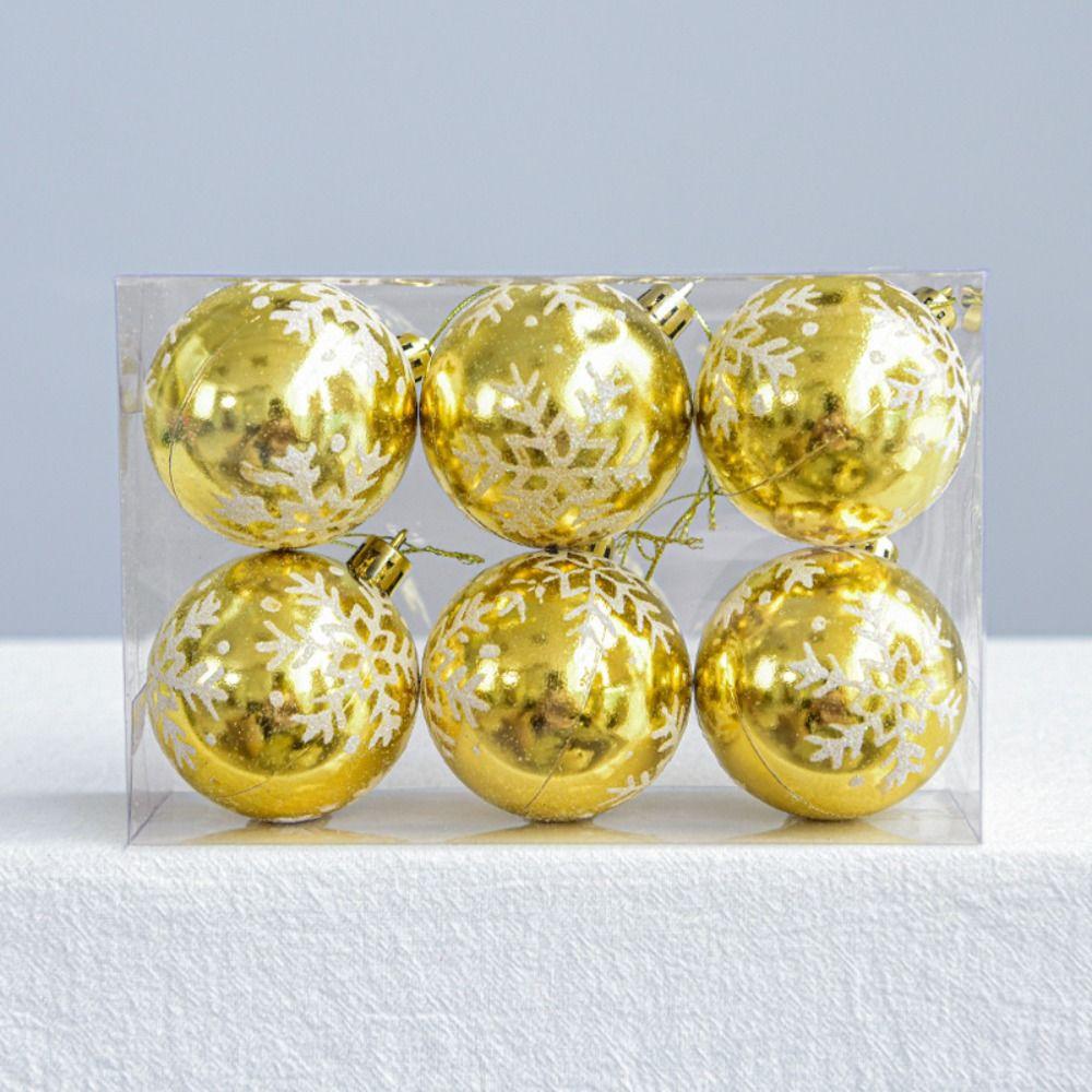6pcs Plastic Snowflakes Christmas Ball Bright Creative Christmas Tree Pendant 6cm Waterproof Hanging Ornament Home