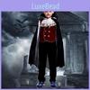 Elegant Black And Red Vampire Costume For Boys With Lace Details And Stand-up Collar