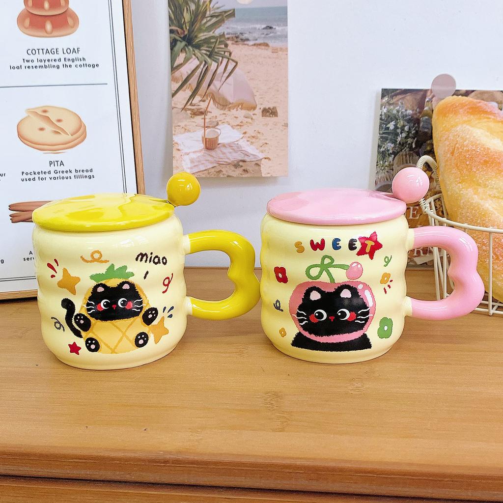 Cute Cat Mug with Lid Spoon with High Value Ceramic Drinking Cup for Home Use for Girls Birthday Gifts