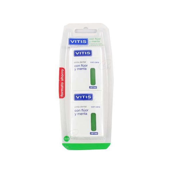 Soie Dentaire VITIS MINT FLUOR 50 M 2 U - Marque VITIS - Couleur Blanc - Public Adulte - Genre Mixte