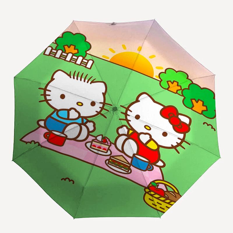 1pc Hello Kitty Picnic with Auto Open Close Umbrella, Portable Folding Design, 8-Bone Iron Frame, Outdoor Umbrella, Ideal Gift for Fans, Travelers, Da