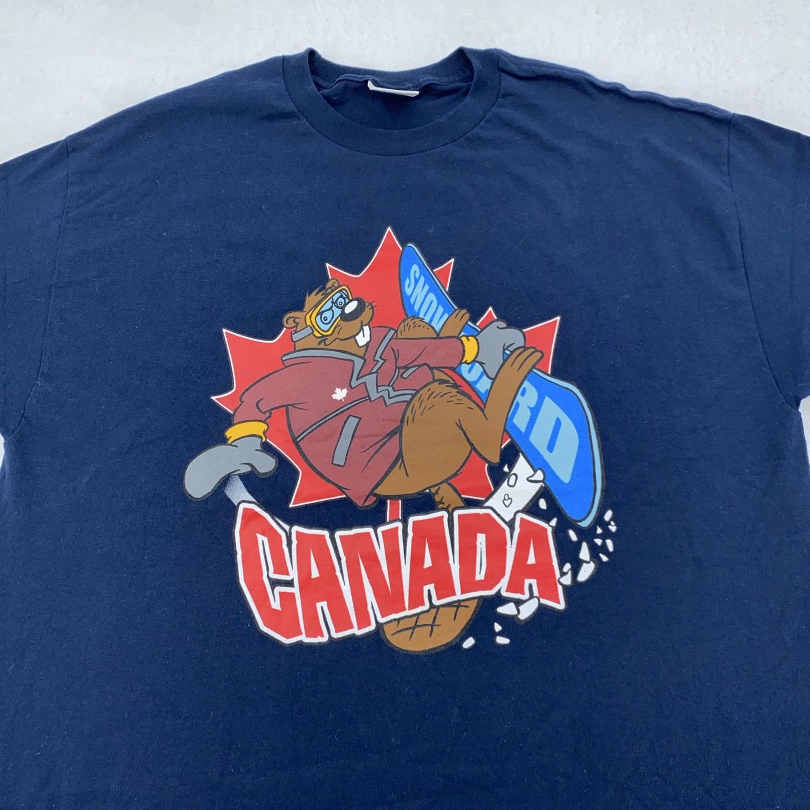 

Vintage Canada Beaver Snowboard Shirt Mens XL Maple Leaf Tee T-Shirt S