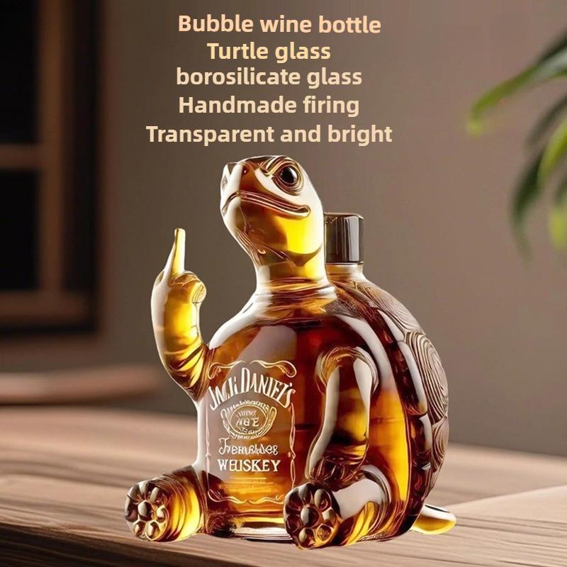Kreative niedliche Tier Whiskeyflasche Schildkröte vertikale Mittelfinger-Geste Hochborosilikatglasflasche glatte Oberfläche Ornament