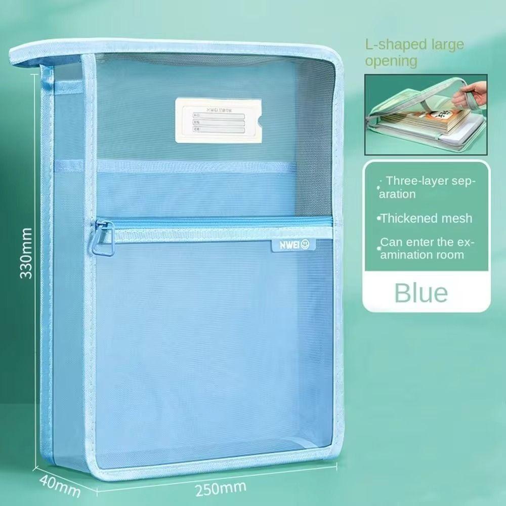 L Shaped Test Paper Storage Bag Thickened Mesh Stationery Organizer Pouch File Folder Bag  Students