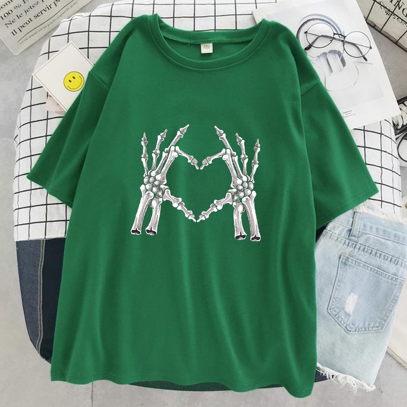 

Skeleton Fingers Compare To The Heart Print Women T-Shirt Street Casual T Shirt Oversized Soft Tees Cotton Breathable T Shirts 4XL