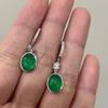 Xiancan S925 Silver Green Chalcedony Earrings - Elegant and Simple Style