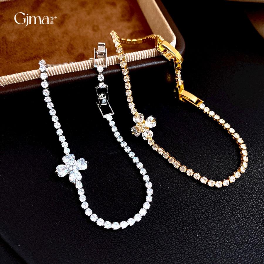 18k Real Gold Electroplated Zircon Flower Bracelet Light Luxury Bracelet European and American Simple and Exquisite Jewelry Women
