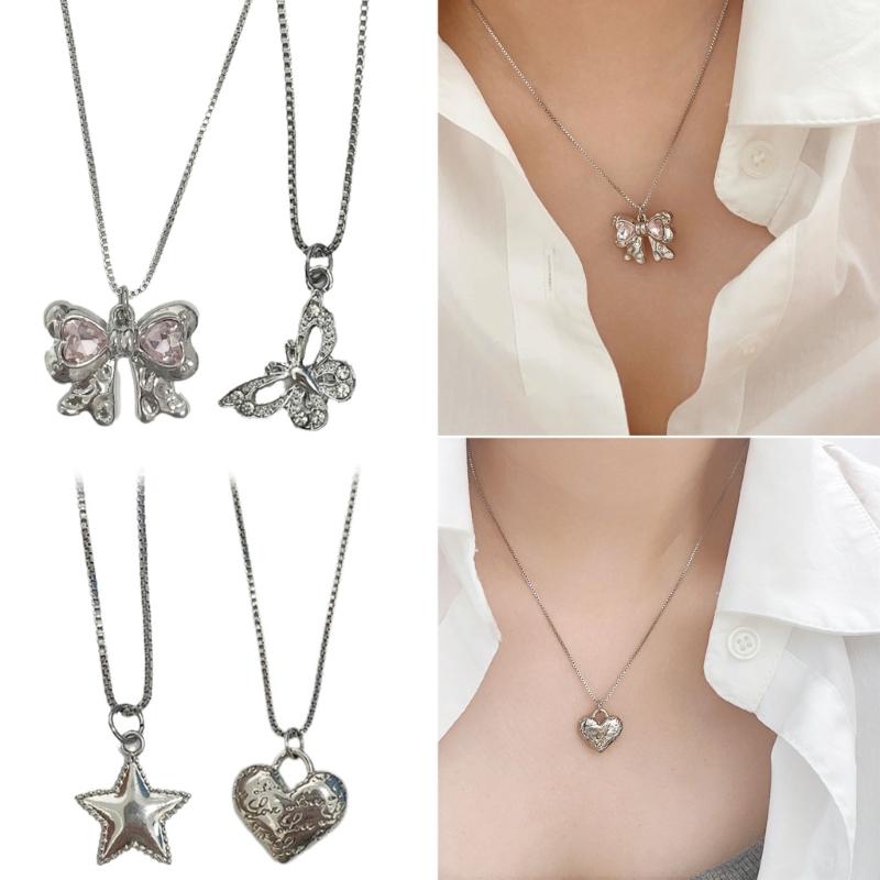 Love Heart/Butterfly/Star Necklace Geometric Pendant Clavicle Chain Adjsuatble Neckwear Fashionable Jewelry Pieces