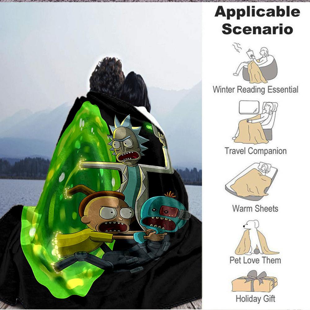 1pc Rick and Morty Blanket Lightweight Flannel Throw For Sofa, Bed, Travel, Livingroom, Office, Couch, Chair, And Bed