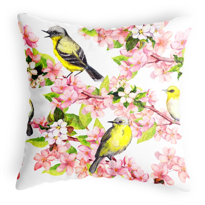 New Chinese Style Pillowcase with Flower and Bird Digital Printing, Thickened Fabric Cushion Cover, Special Bedside Office Car Cushion Cover