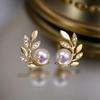 Leaf Branch Design Pearl Stud Earrings Delicate Sparkling Elegant Women Jewelry