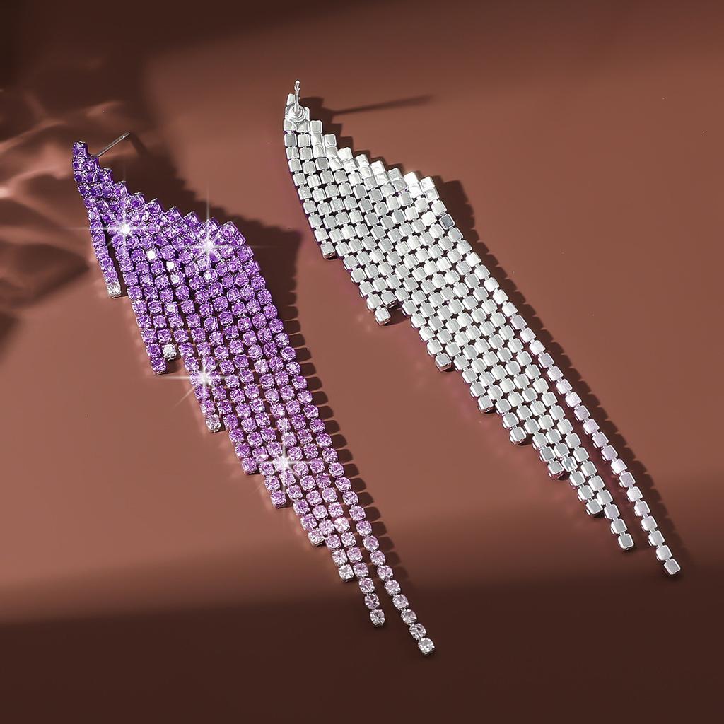 Ladies Light Luxury Gradient Color Long Tassel Shines Crystal Ear Drop