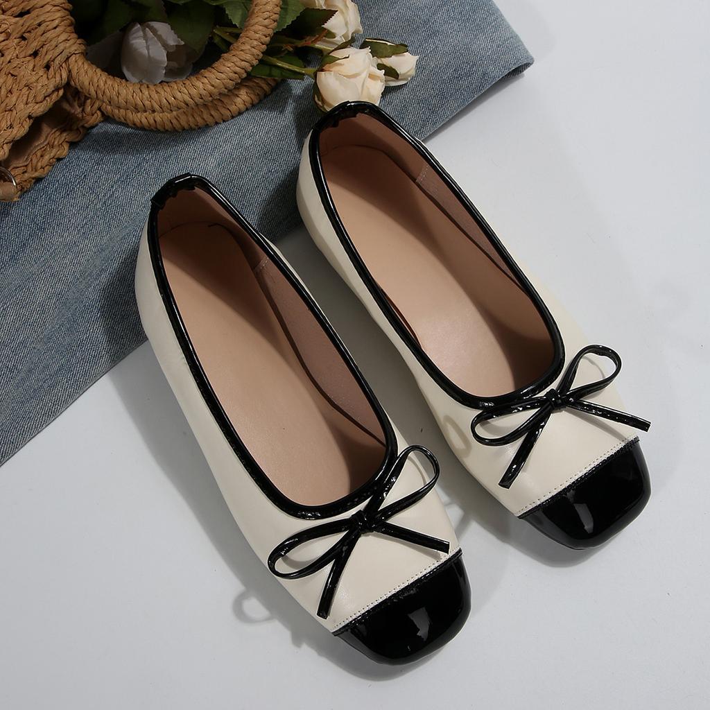 Women's Flats French Square Head Single Shoes Soft Ballet Flat Shoes Slip On Loafers Casual Leather Single Shoe Zapatos De Mujer