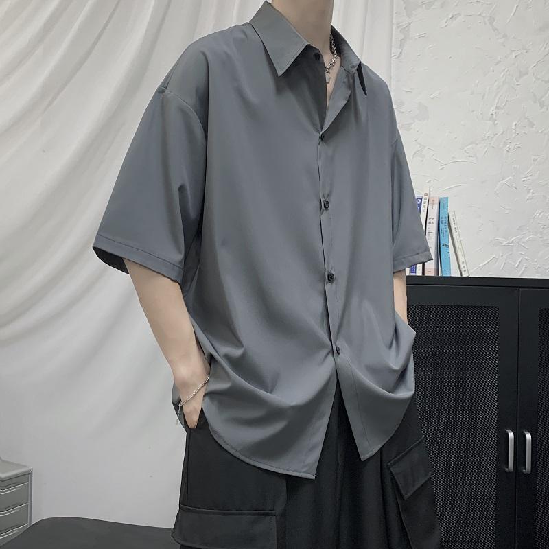 Solid Short Sleeve Turn-down Collar Capable Shirts Simplicity Handsome Loose Formal  Casual Summer Men's Clothing