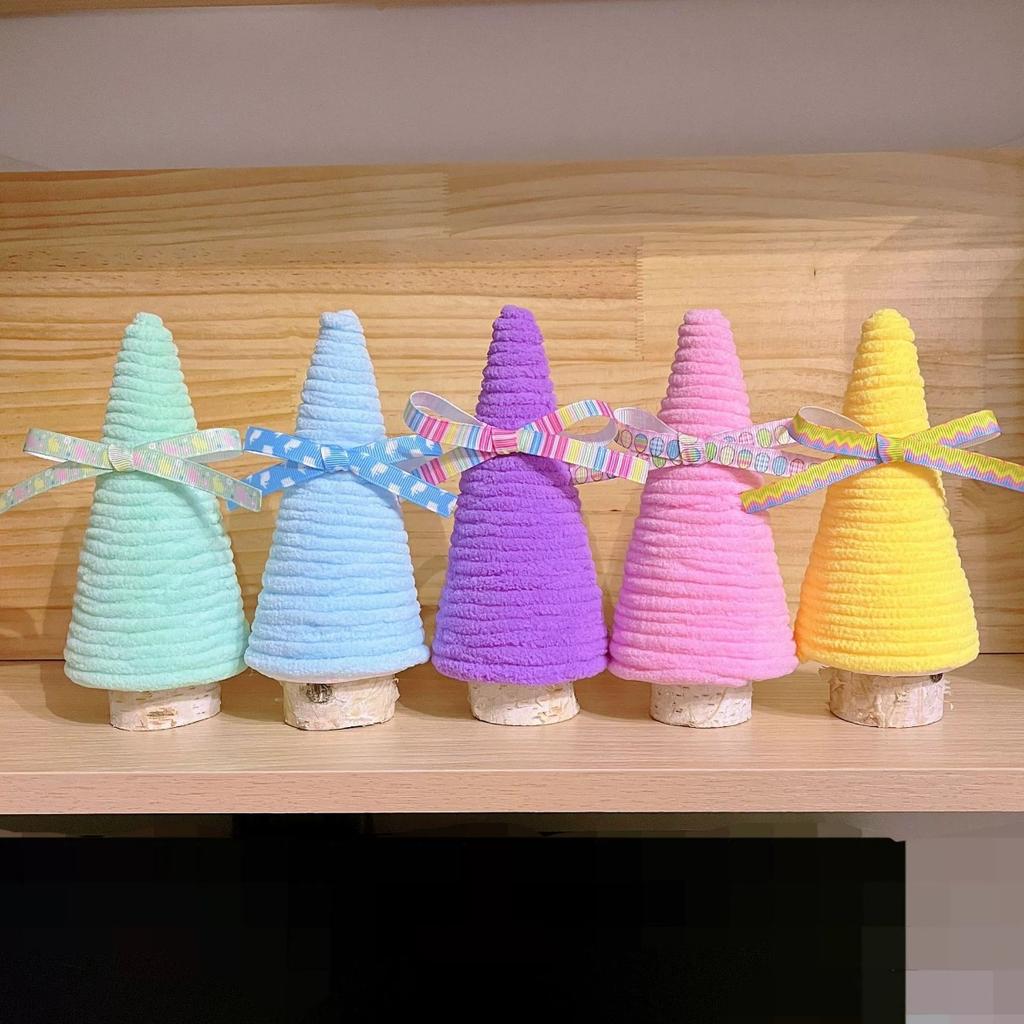 5 Pcs Easter Yarn Wrapped Mini Trees - Pastel Multicolor - Easter Decorations