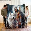 Mann Porträt Wolf Tierbild Fleecedecke, geeignet für Sofas, Betten, Geburtstage, Kinder, Jungen, Freunde, Geschenke
