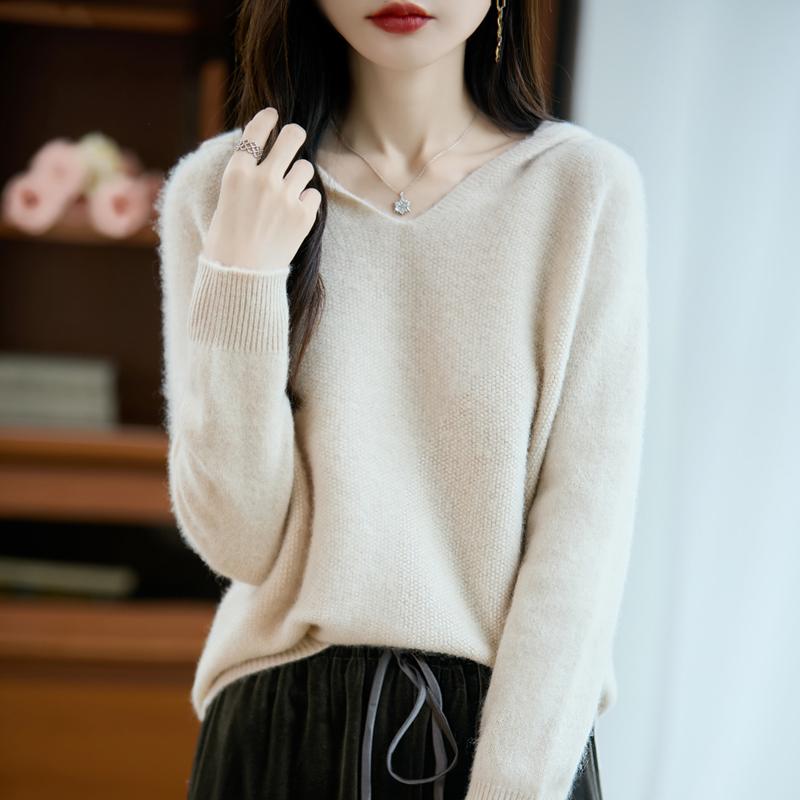 Women's cashmere sweater Qinghe cashmere 30% cashmere 70% wool autumn and winter pullover warm and fashionable