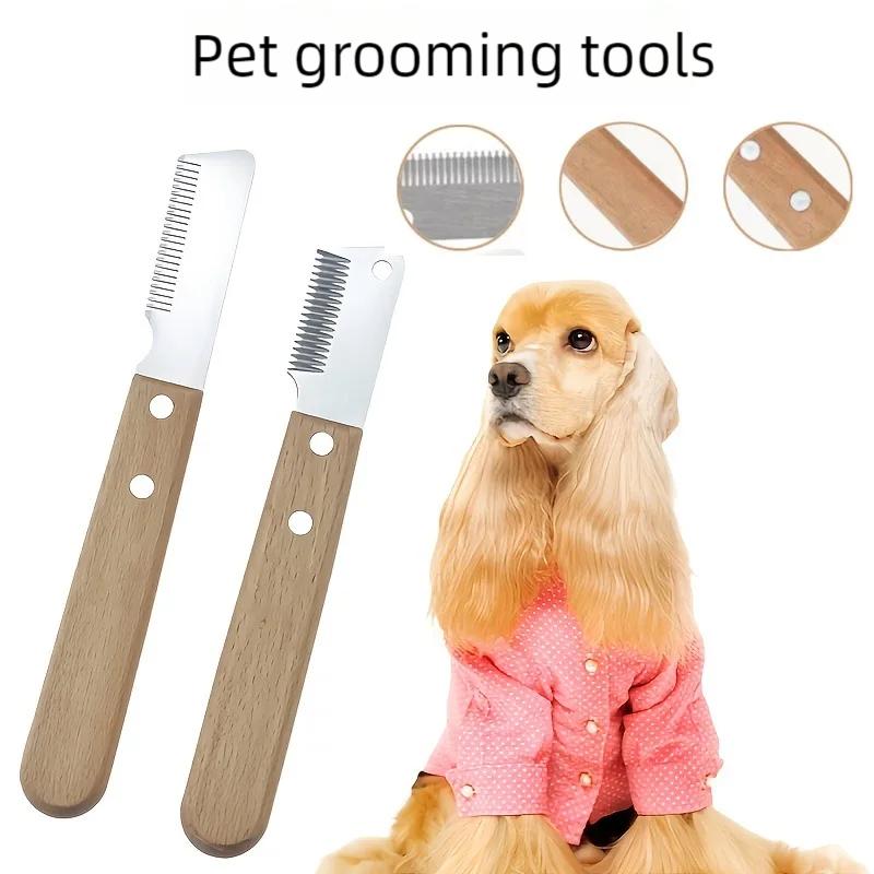 Professional Dog Comb Stainless Steel Wooden Handle Stripping Knife Pet Hair Remover Grooming Tools Undercoat Brushes grooming