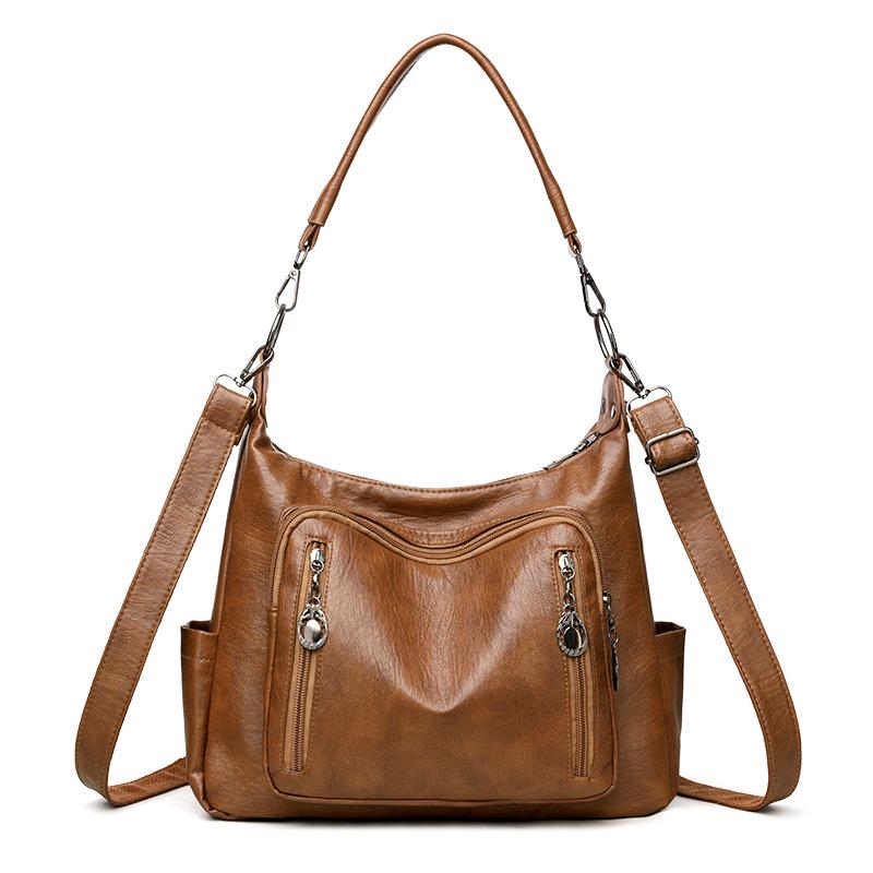 

Вместительная повседневная минималистичная сумка-тоут с несколькими молниями коричневый