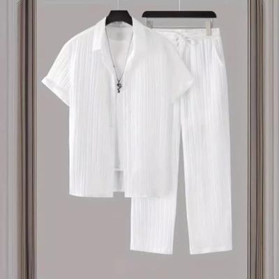 2-teiliges/Set Herren Freizeitoutfit Revers Kurzarm Einreiherhemd Elastische Taille