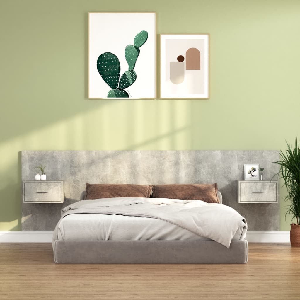 Headboard with Nightstands Concrete Grey Particleboard
