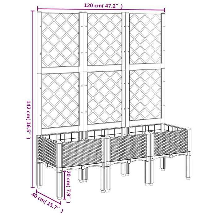 VidaXL Jardinière avec Treillis, Bac à Fleurs, Pot à Plantes, Boîte à Fleurs Jardin Terrasse Patio Extérieur, Bleu Gris 367926