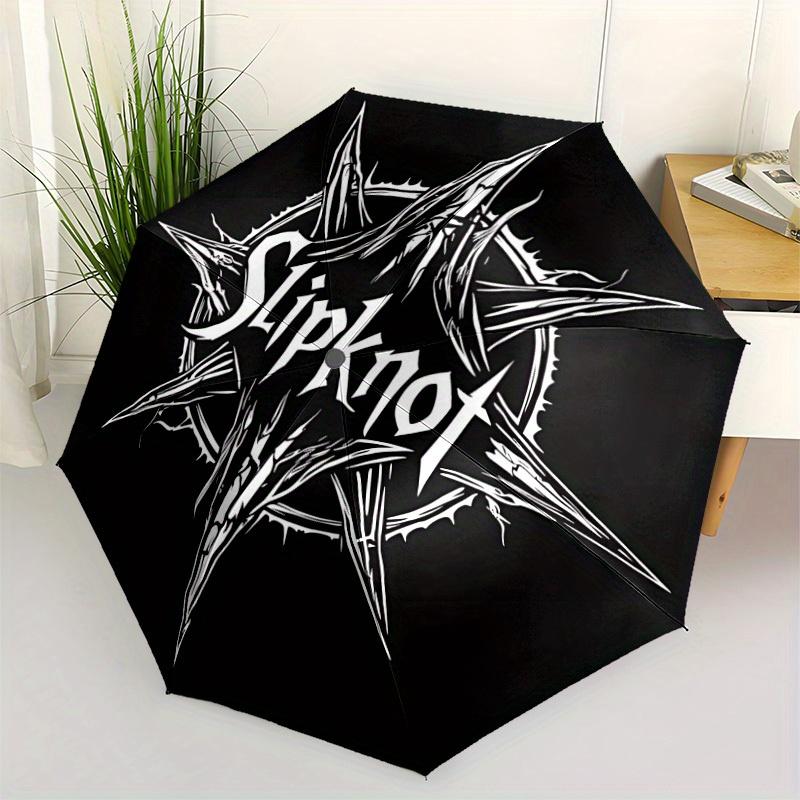 1pc Slipknot Band Automatic Folding Umbrella, Portable Collapsible Design, 8-Rib Iron Frame, , All-Season Casual Outdoor Accessory for Christmas Birth