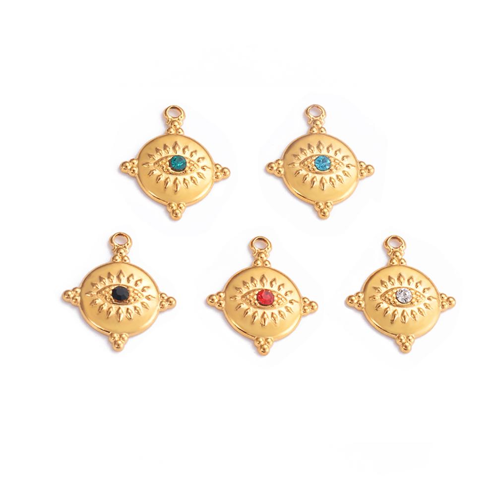 Wholesale 5pcs/lot Stainless Steel Gold Color Evil Eye Charms Handmade Craft DIY Necklaces Earrings Jewelry Making Accessories