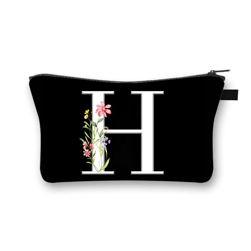 Wild Flower Alphabet Letter A-Z Makeup Bag Canvas Pouch Cosmetic Case Teacher Gift Purse
