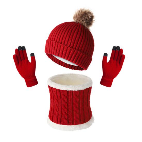 3Pcs/Set Winter Hat Scarf Gloves Set Solid Color Twist Texture Velvet Lining Winter Hat Neck Warmer Gloves Set Cold Weather Gear