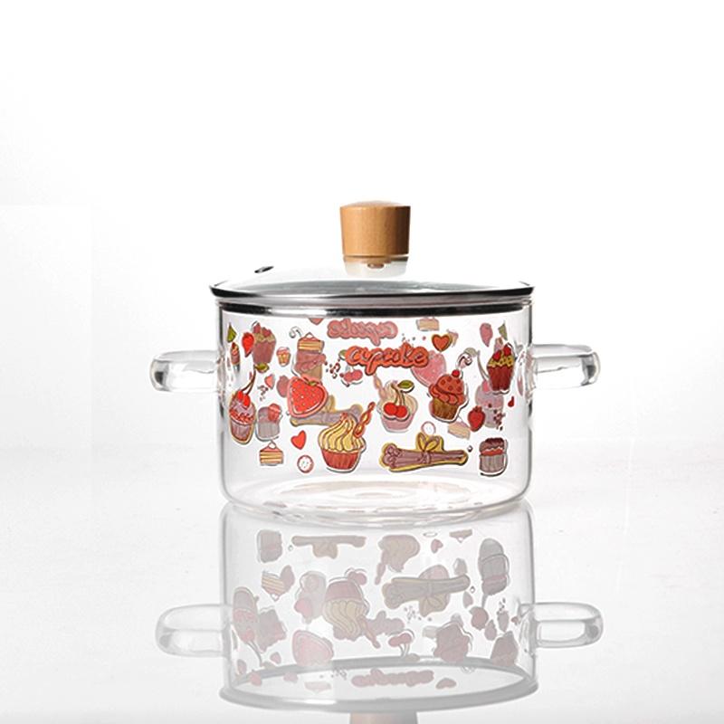 

Strawberry Glass Cooking Pot Heat Resistant Double Handles Non Stick Soup Stew Casserole Hot Cooking Pot Cookware Holiday Gifts