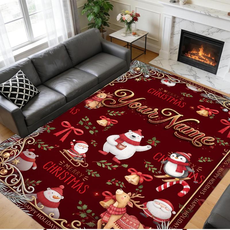 Christmas Custom Name Printed Square Area Rug Soft Non Slip Floor Carpet For Bedroom Holiday Gift