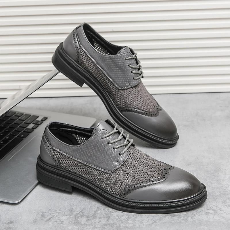Fashion Luxury Derby Men Shoes Brogue Breathable Fashion Dress Busines Office Casual Wedding Party  Leather Shoes For Man 2024 Zapatos