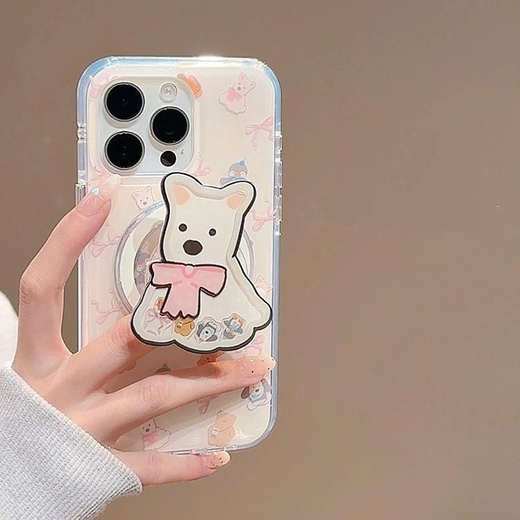 New IDM Large Hole Magnetic Suction Fun Cute Pet West Highland Stand for Apple 16promax Phone Case