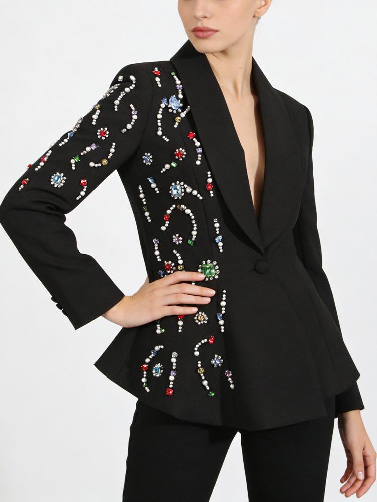 Eleganter Damen Slim-Fit Blazer - Frühjahrskollektion 2026 mit buntem Strass-Design